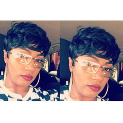 Yviann Short Wavy Synthetic Hair Wigs Pixie Cut Wigs for Black Women Short Black Cute Curly Pixie Wigs 1B Color