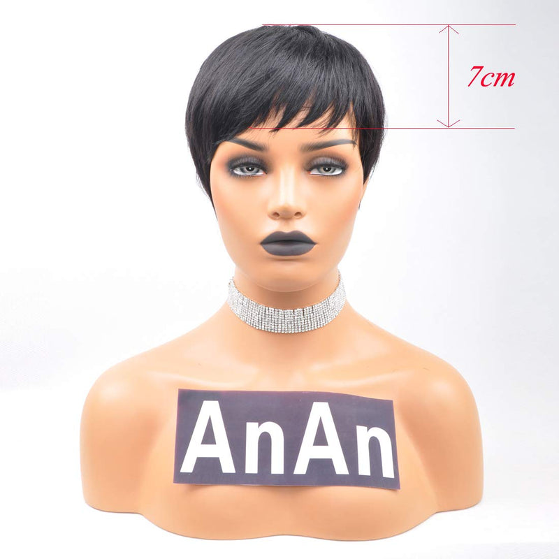 Yviann Pixie Cut Wigs Short Human Hair Wigs for Black Women Short Straight Black Ladies Wigs 1B Color