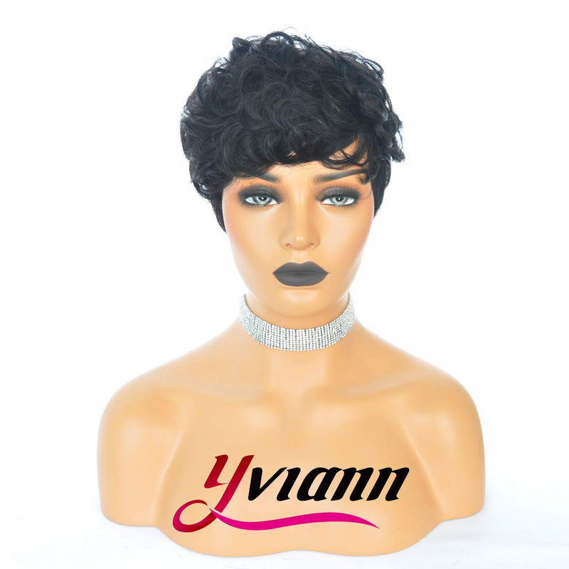 Yviann Pixie Human Hair Wigs Short Layered Wavy hairstyle Black Cute Wigs Short Hair Wigs for Black Women