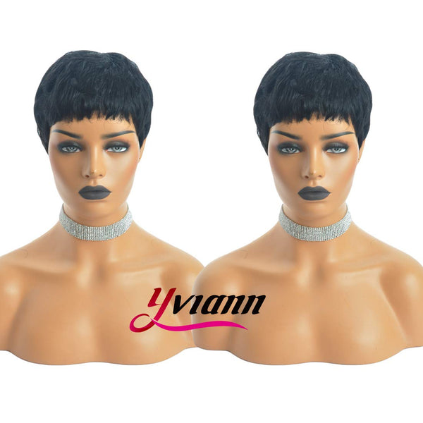 Yviann Short Black Human Hair Wigs Pixie Cut Wigs for Black Women Straight Brazilian Human Hair Wigs 1B Color