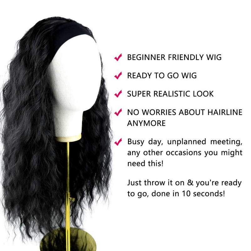 Yviann Water Wave Headband Wigs for Black Women Curly Wavy Synthetic Fiber Hair Headband Wigs Synthetic Hair Headband Wigs For Black Women Glueless Headband Wigs