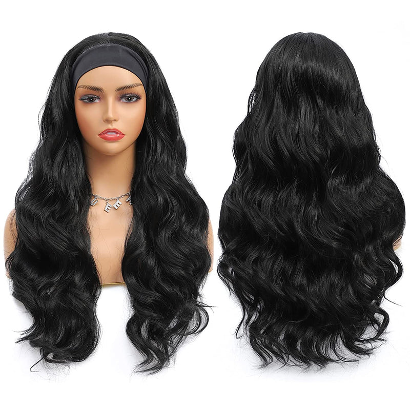 Yviann Headband Wig Synthetic Body Wave Headband Wigs for Black Women Long Wavy 180% Density Wigs,Natural Color (22 inch)