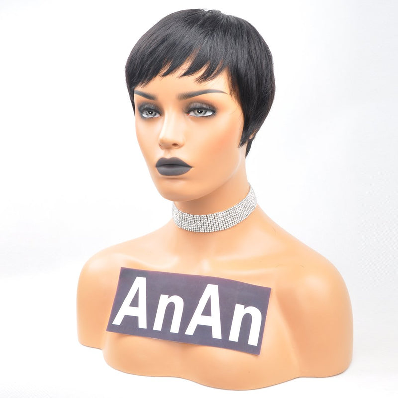 Yviann Pixie Cut Wigs Short Human Hair Wigs for Black Women Short Straight Black Ladies Wigs 1B Color