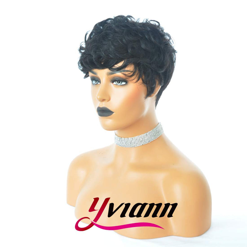 Yviann Pixie Cut Wigs Short Human Hair Wigs for Black Women Short Straight  Black Ladies Wigs 1B Color