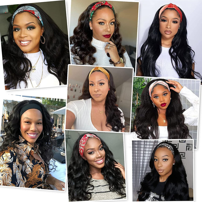 Yviann Headband Wig Synthetic Body Wave Headband Wigs for Black Women Long Wavy 180% Density Wigs,Natural Color (22 inch)