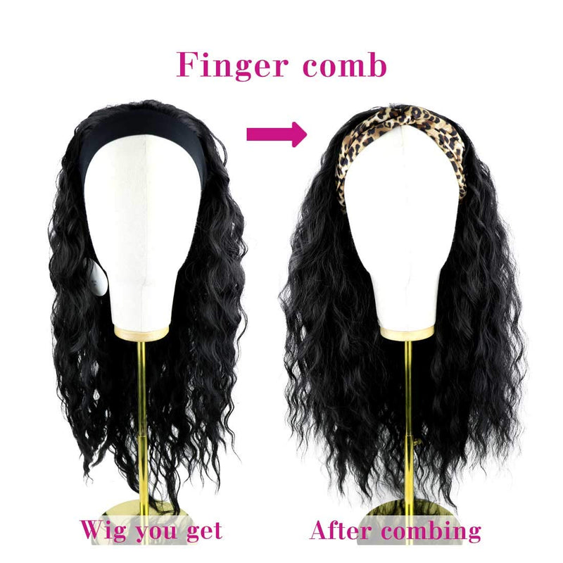 Yviann Water Wave Headband Wigs for Black Women Curly Wavy Synthetic Fiber Hair Headband Wigs Synthetic Hair Headband Wigs For Black Women Glueless Headband Wigs