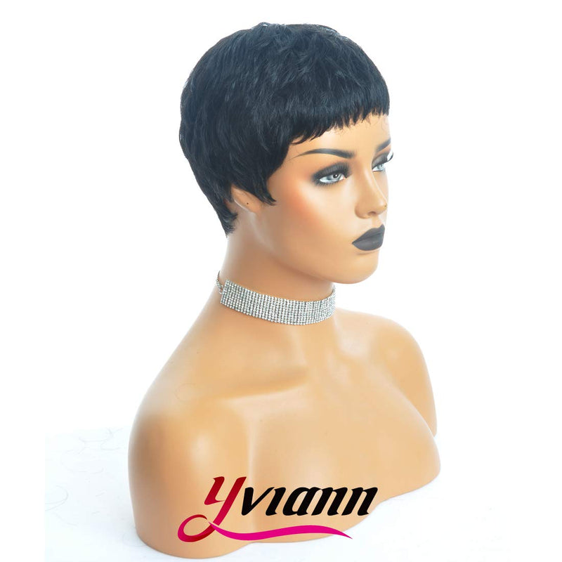 Yviann Short Black Human Hair Wigs Pixie Cut Wigs for Black Women Straight Brazilian Human Hair Wigs 1B Color