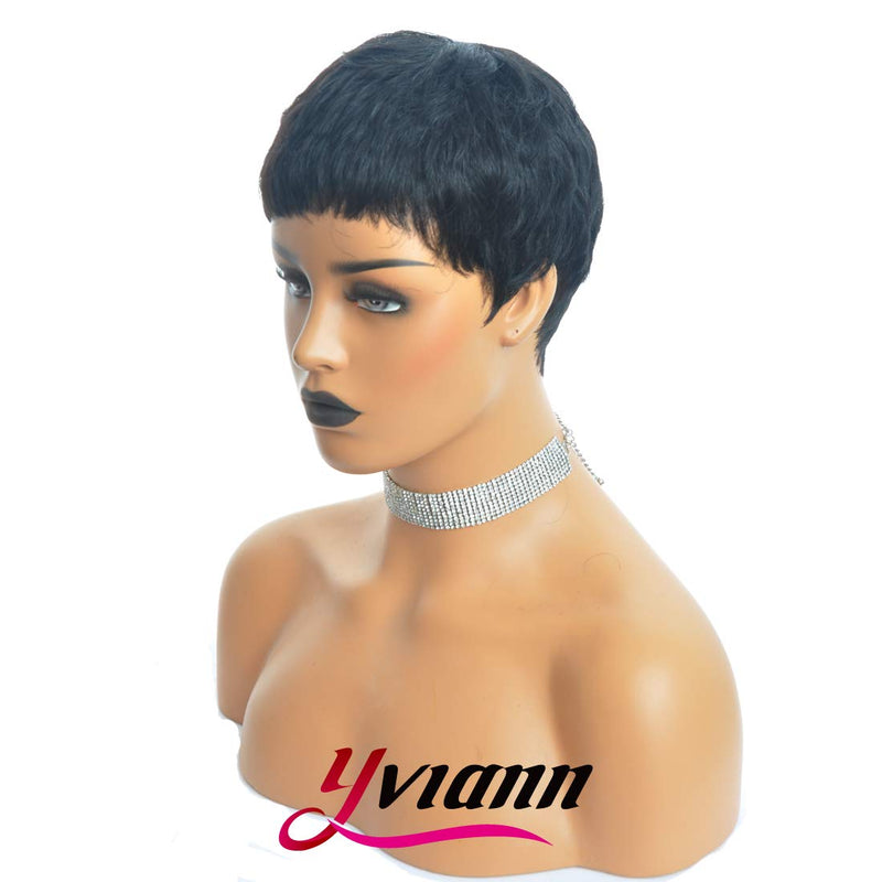 Yviann Short Black Human Hair Wigs Pixie Cut Wigs for Black Women Straight Brazilian Human Hair Wigs 1B Color