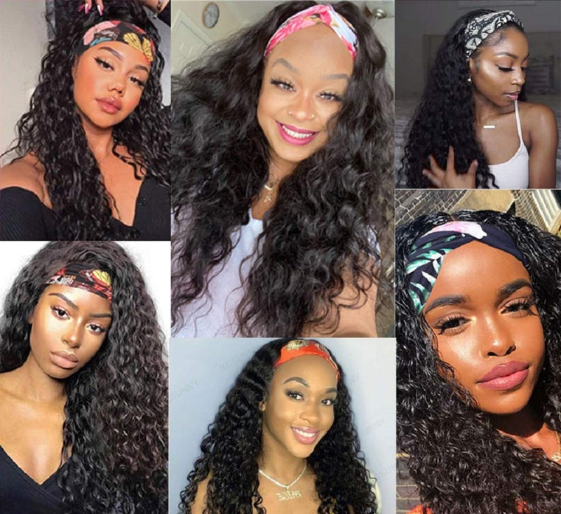 Yviann Water Wave Headband Wigs for Black Women Curly Wavy Synthetic Fiber Hair Headband Wigs Synthetic Hair Headband Wigs For Black Women Glueless Headband Wigs