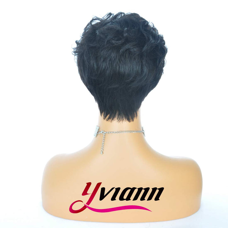 Yviann Pixie Human Hair Wigs Short Layered Wavy hairstyle Black Cute Wigs Short Hair Wigs for Black Women