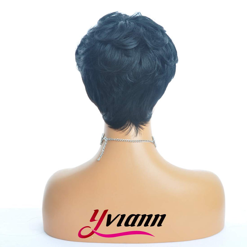 Yviann Short Wavy Synthetic Hair Wigs Pixie Cut Wigs for Black Women Short Black Cute Curly Pixie Wigs 1B Color