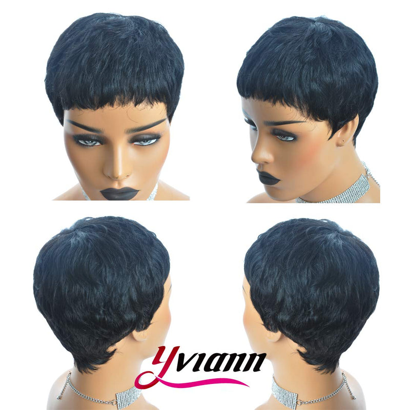 Yviann Short Black Human Hair Wigs Pixie Cut Wigs for Black Women Straight Brazilian Human Hair Wigs 1B Color